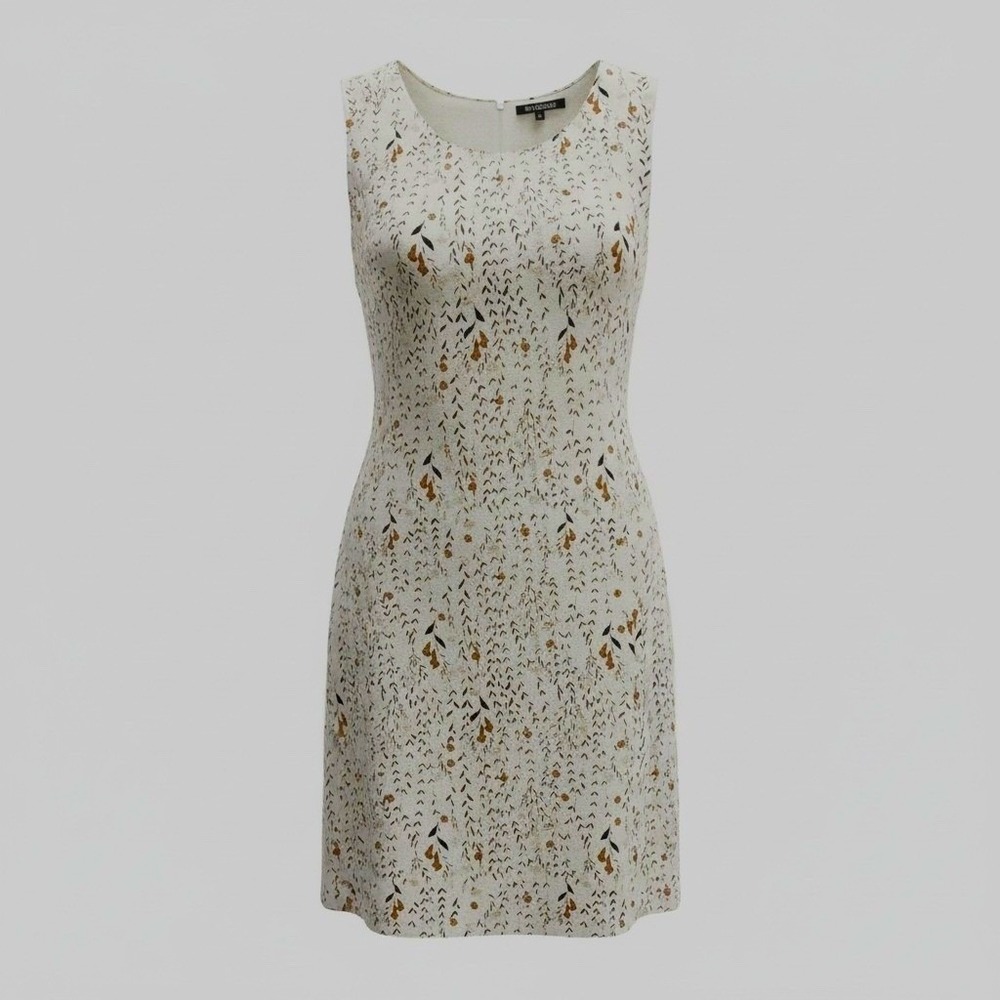 Willow & Thread Size L Linen Botanical Floral Print  Dress White Blue‎ Brown